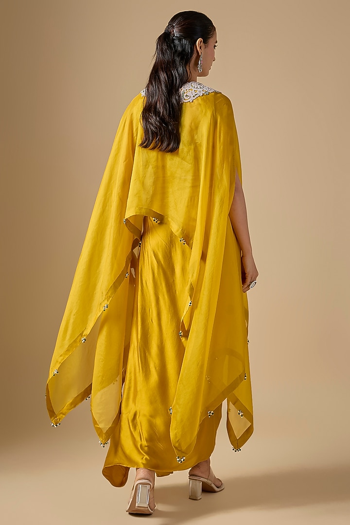 Mustard Organza Maal Work A-line Kaftan Set by Prisho at Pernia's Pop Up Shop