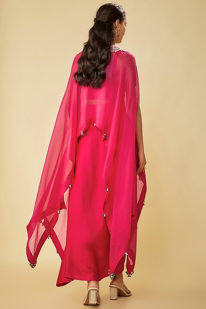 Fuchsia Organza Dori Work A-Line Kaftan Set by Prisho at Pernia's Pop Up Shop