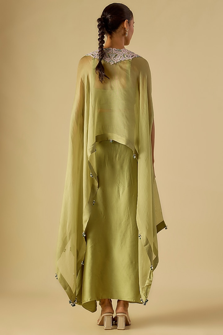 Sea Green Organza Maal & Dori Work Kaftan Set by Prisho at Pernia's Pop Up Shop