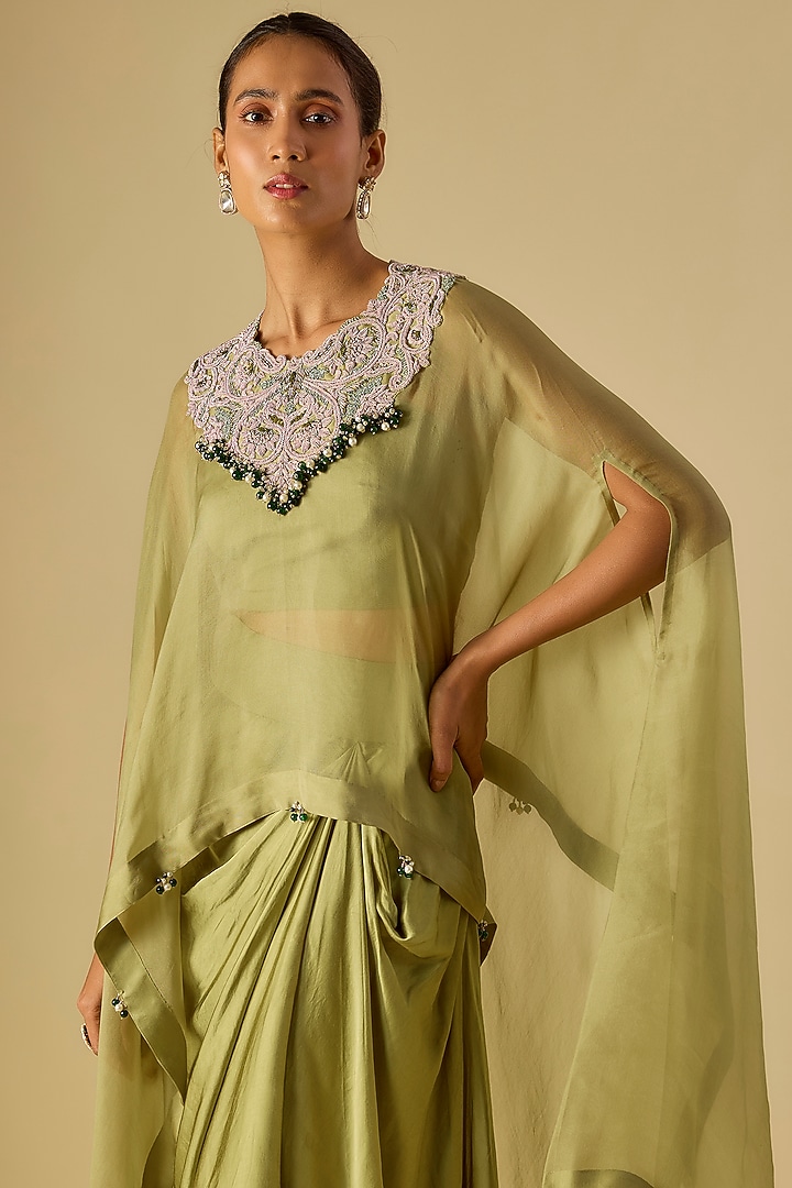 Sea Green Organza Maal & Dori Work Kaftan Set by Prisho at Pernia's Pop Up Shop