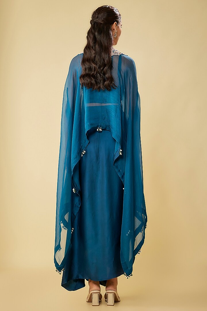 Blue Organza Dori Work A-Line Kaftan Set by Prisho at Pernia's Pop Up Shop