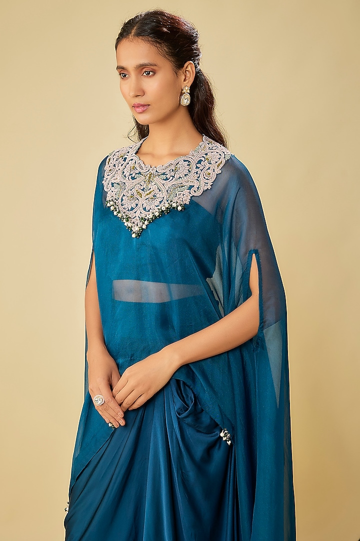 Blue Organza Dori Work A-Line Kaftan Set by Prisho at Pernia's Pop Up Shop