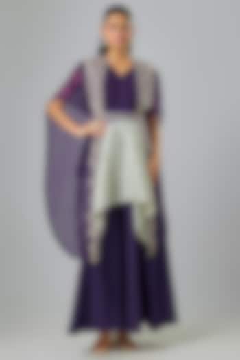 Purple Organza Maal Work Cape Set by Prisho at Pernia's Pop Up Shop