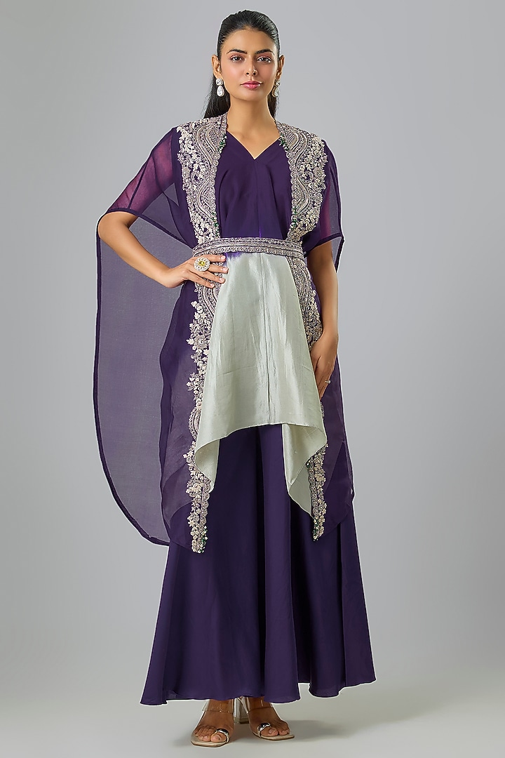 Purple Organza Maal Work Cape Set by Prisho at Pernia's Pop Up Shop