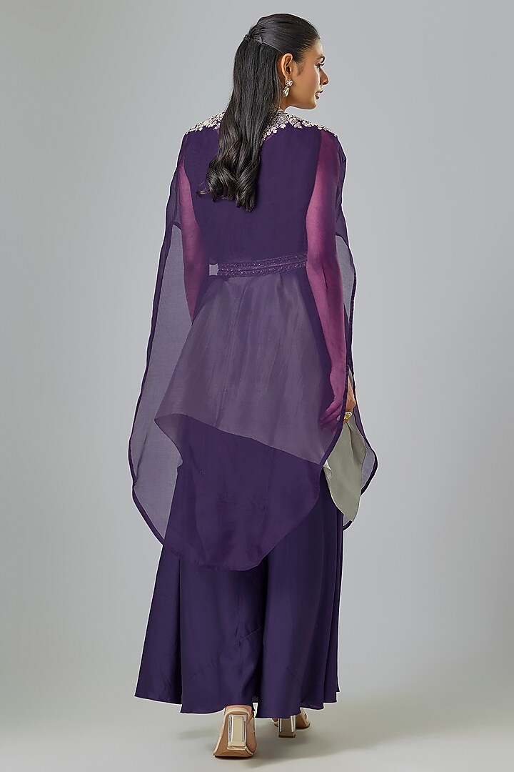 Purple Organza Maal Work Cape Set by Prisho at Pernia's Pop Up Shop