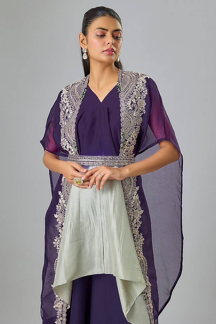 Purple Organza Maal Work Cape Set by Prisho at Pernia's Pop Up Shop