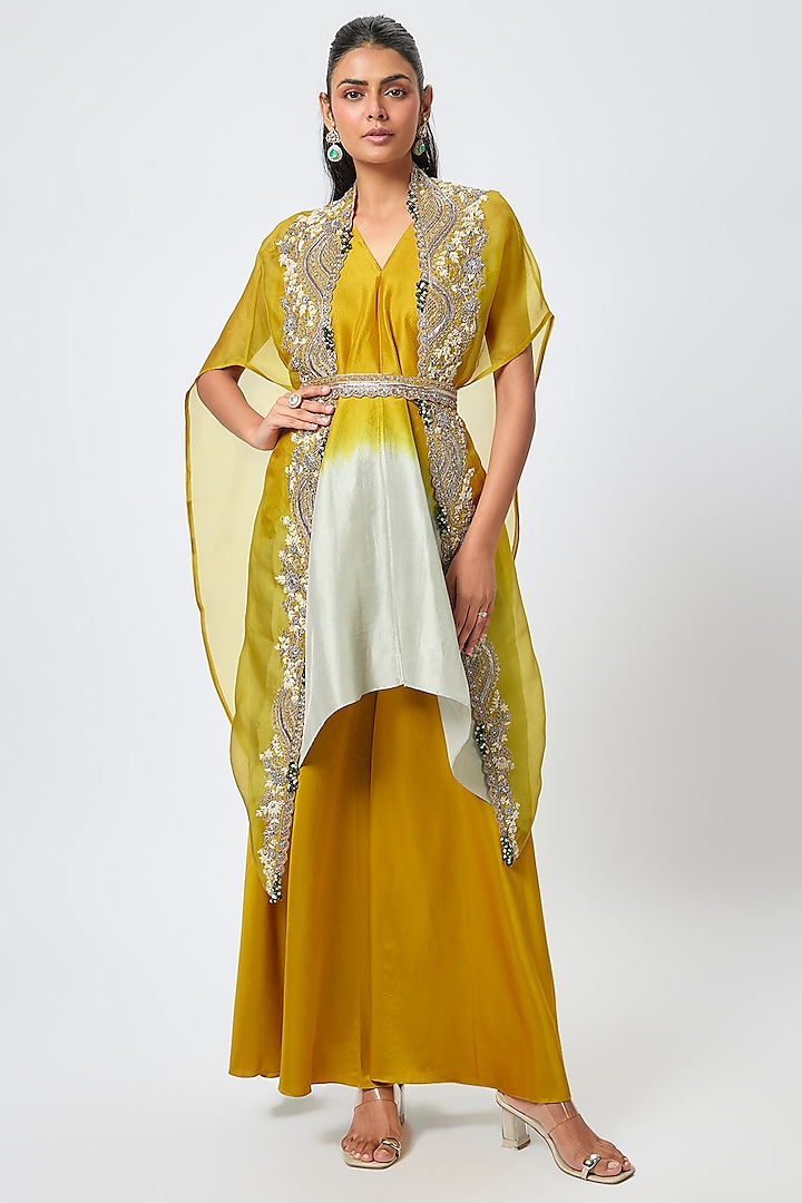 Mustard Organza Maal Work Cape Set by Prisho at Pernia's Pop Up Shop