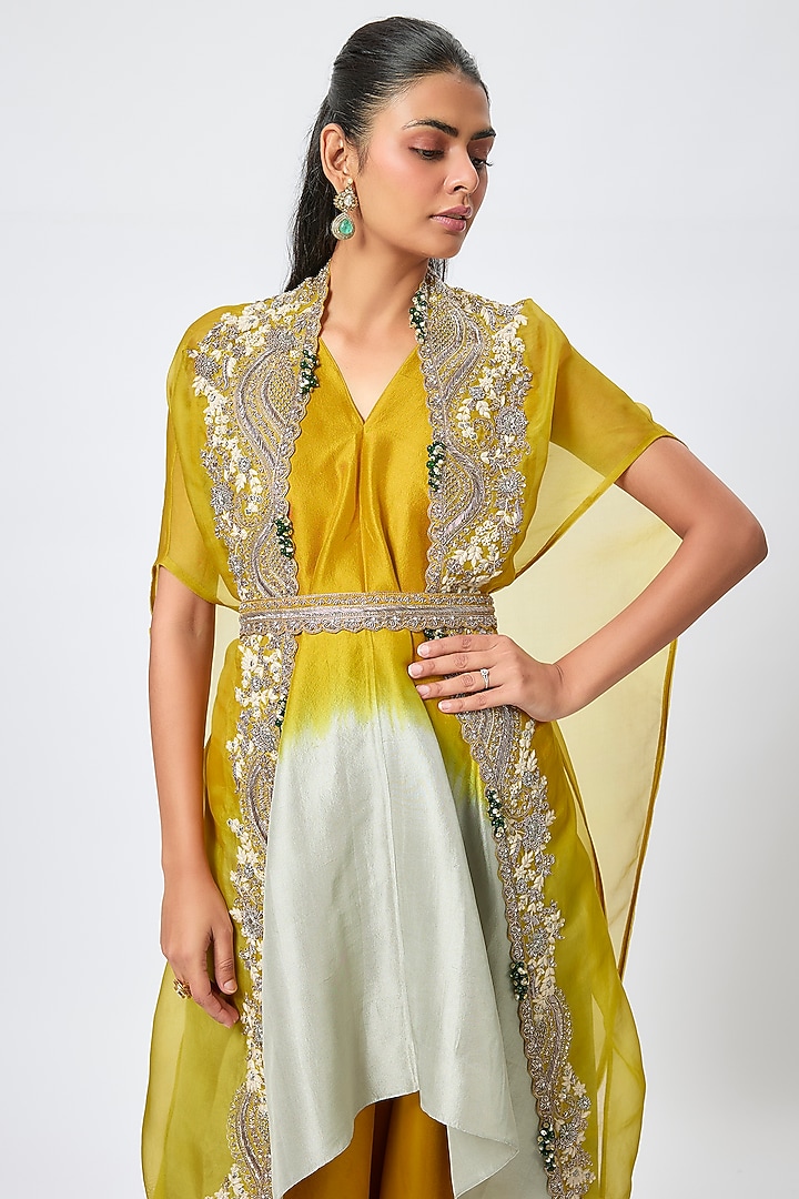 Mustard Organza Maal Work Cape Set by Prisho at Pernia's Pop Up Shop