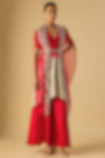 Red Organza Maal Work Cape Set by Prisho at Pernia's Pop Up Shop
