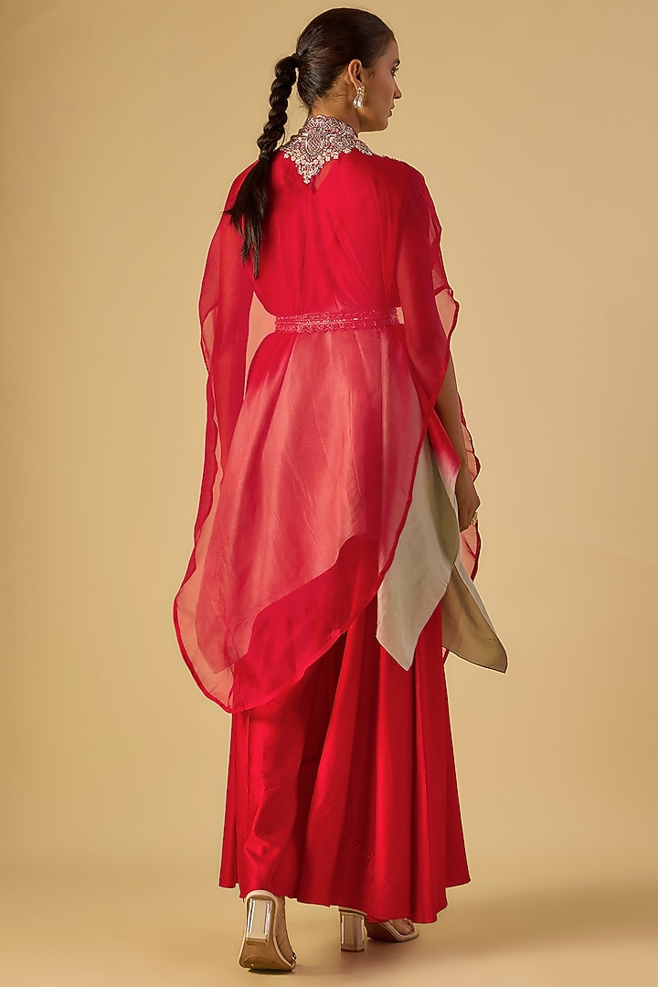 Red Organza Maal Work Cape Set by Prisho at Pernia's Pop Up Shop