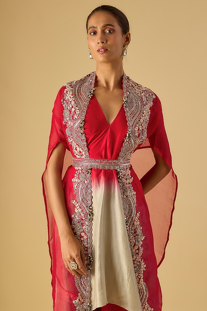 Red Organza Maal Work Cape Set by Prisho at Pernia's Pop Up Shop