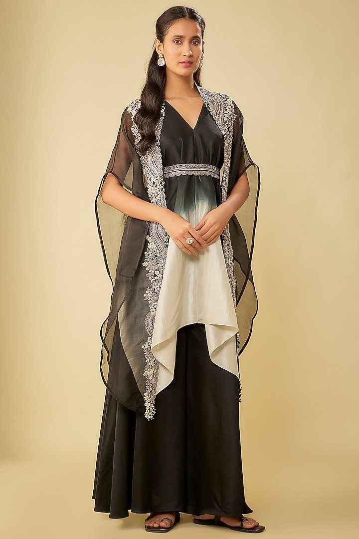 Black Organza Maal Work Cape Set by Prisho at Pernia's Pop Up Shop