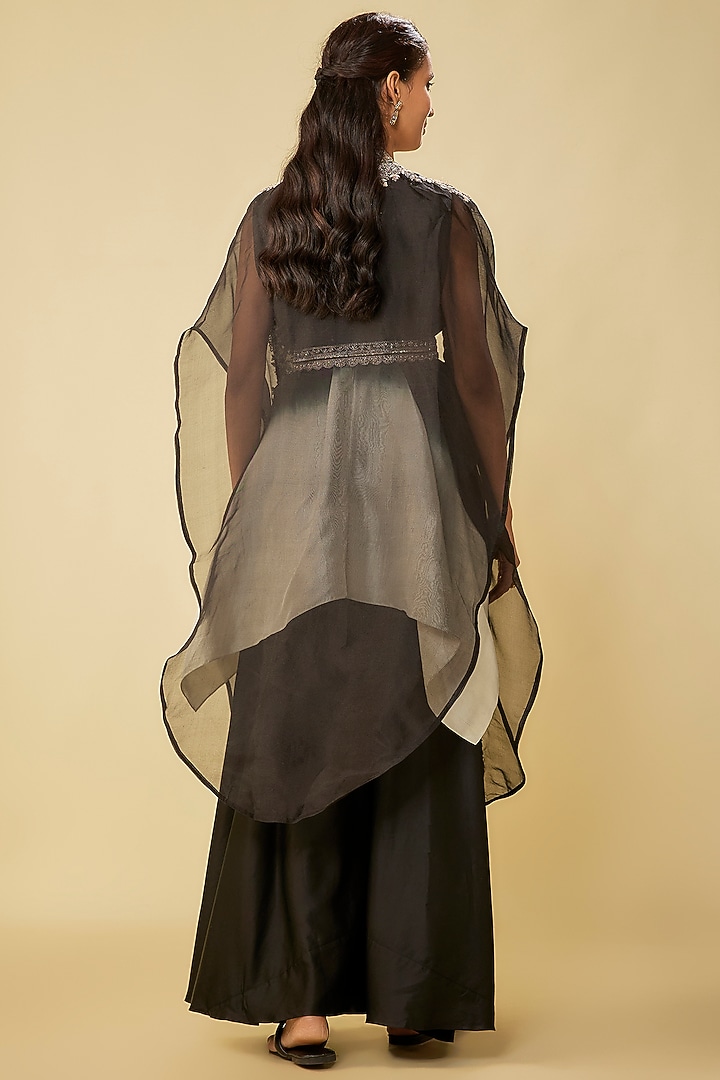 Black Organza Maal Work Cape Set by Prisho at Pernia's Pop Up Shop