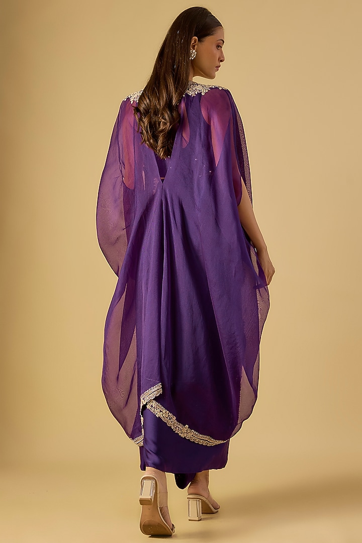 Purple Silk Maal Work Cape Set by Prisho at Pernia's Pop Up Shop