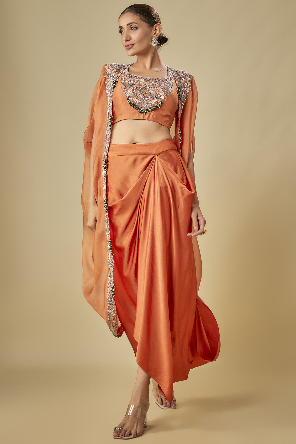 Rust Organza Maal Work Cape Set by Prisho at Pernia's Pop Up Shop