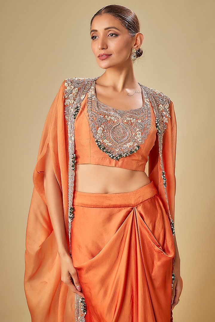Rust Organza Maal Work Cape Set by Prisho at Pernia's Pop Up Shop