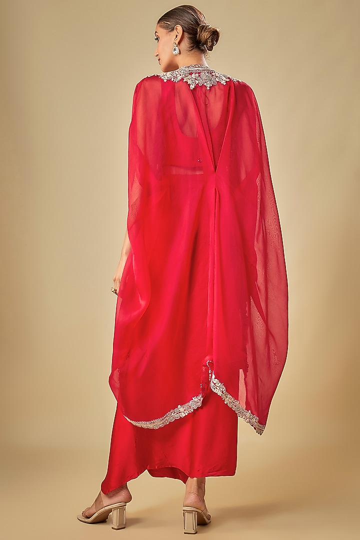 Red Organza Maal Work Cape Set by Prisho at Pernia's Pop Up Shop