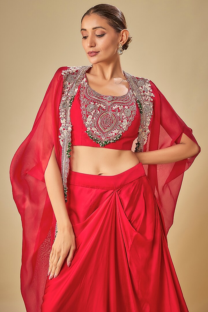 Red Organza Maal Work Cape Set by Prisho at Pernia's Pop Up Shop