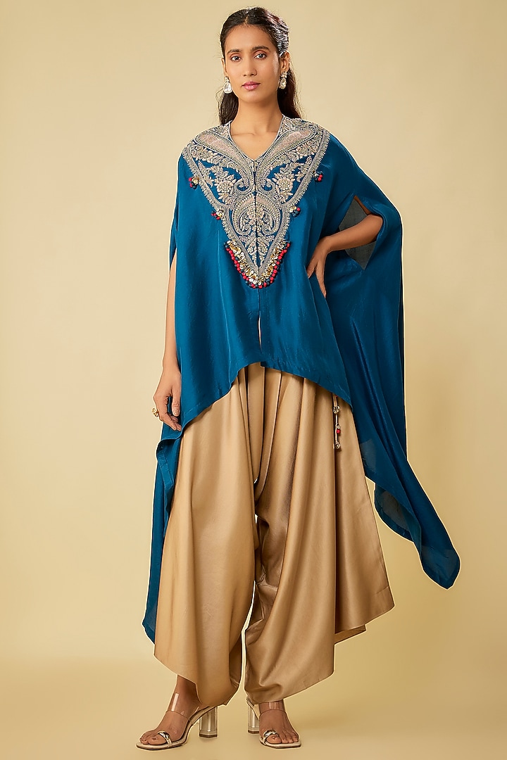 Blue Silk Dori Work Kaftan Set by Prisho at Pernia's Pop Up Shop