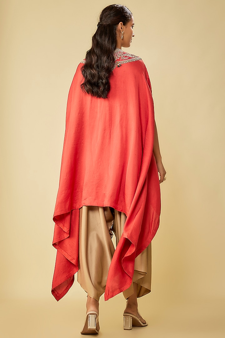 Deep Orange Silk Dori Work Kaftan Set by Prisho at Pernia's Pop Up Shop