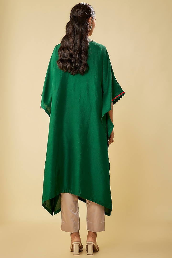 Bottle Green Silk Dori Work Kaftan Set by Prisho at Pernia's Pop Up Shop