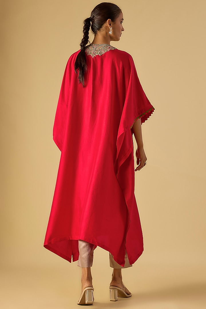 Red Silk Dori Work Kaftan Set by Prisho at Pernia's Pop Up Shop