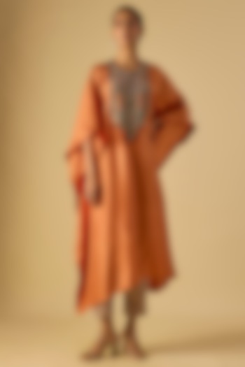 Rust Silk Dori Work Kaftan Set by Prisho at Pernia's Pop Up Shop