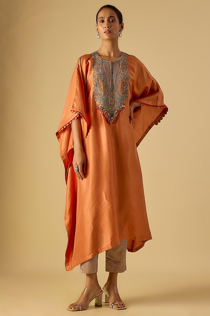 Rust Silk Dori Work Kaftan Set by Prisho at Pernia's Pop Up Shop
