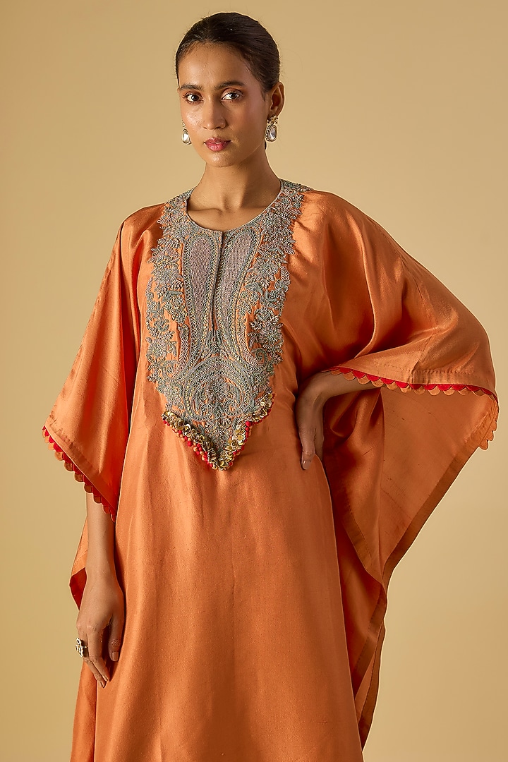 Rust Silk Dori Work Kaftan Set by Prisho at Pernia's Pop Up Shop