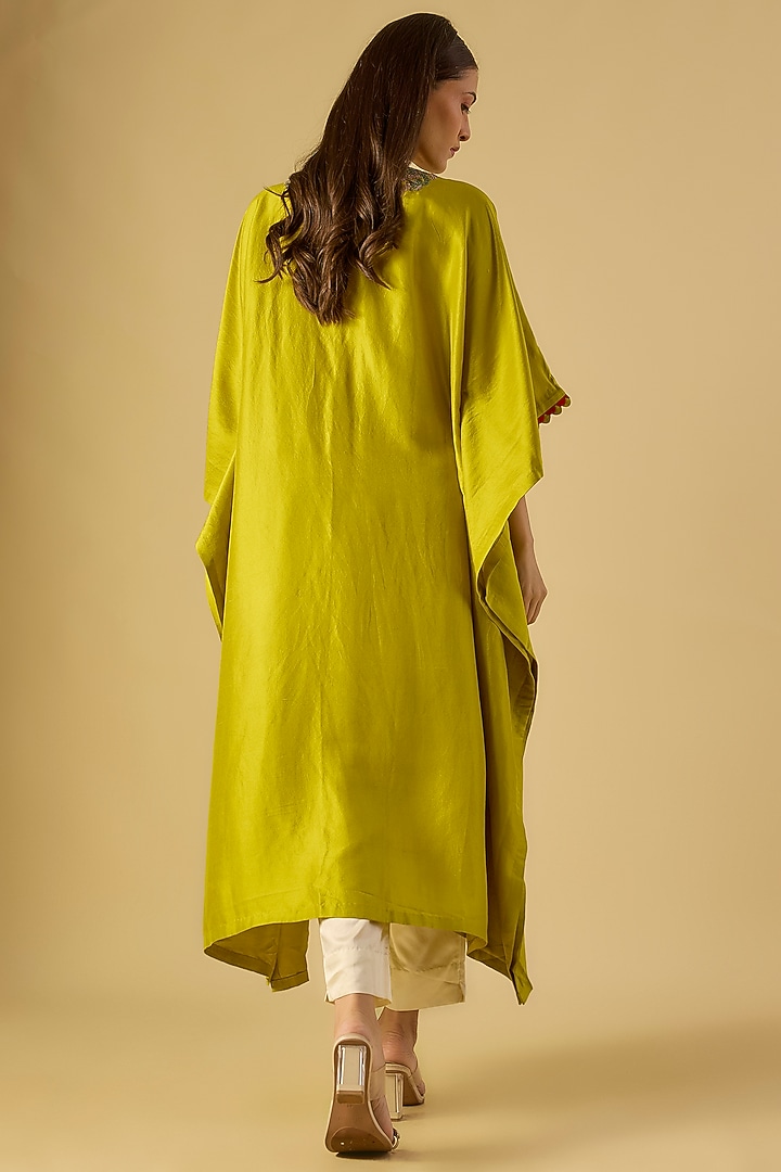 Lime Green Silk Dori Work Kaftan Set by Prisho at Pernia's Pop Up Shop