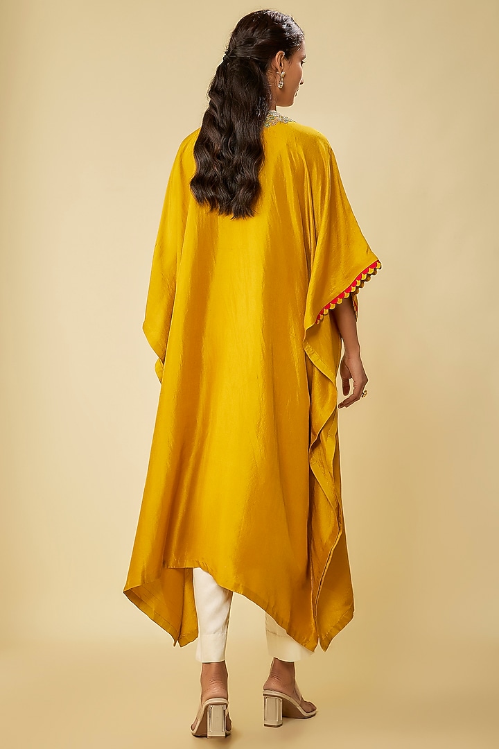 Mustard Silk Dori Work Kaftan Set by Prisho at Pernia's Pop Up Shop