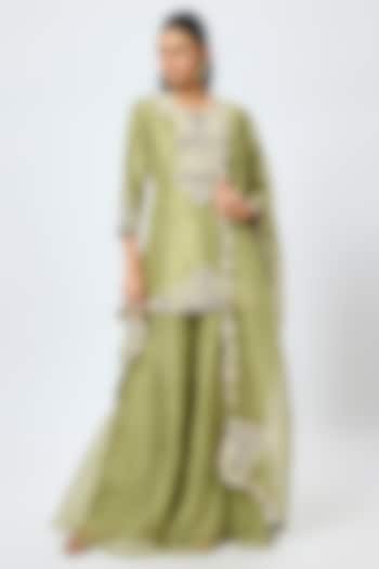 Sea Green Organza Wedding Sharara Set by Prisho at Pernia's Pop Up Shop
