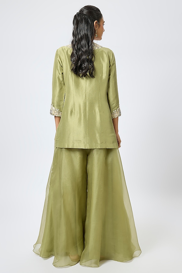 Sea Green Organza Wedding Sharara Set by Prisho at Pernia's Pop Up Shop