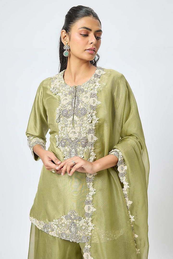 Sea Green Organza Wedding Sharara Set by Prisho at Pernia's Pop Up Shop