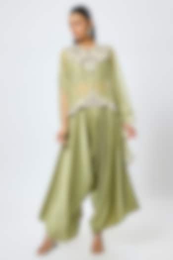 Sea Green Organza Resham & Maal Work Kaftan Set by Prisho at Pernia's Pop Up Shop