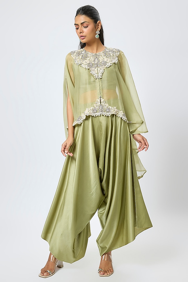Sea Green Organza Resham & Maal Work Kaftan Set by Prisho at Pernia's Pop Up Shop