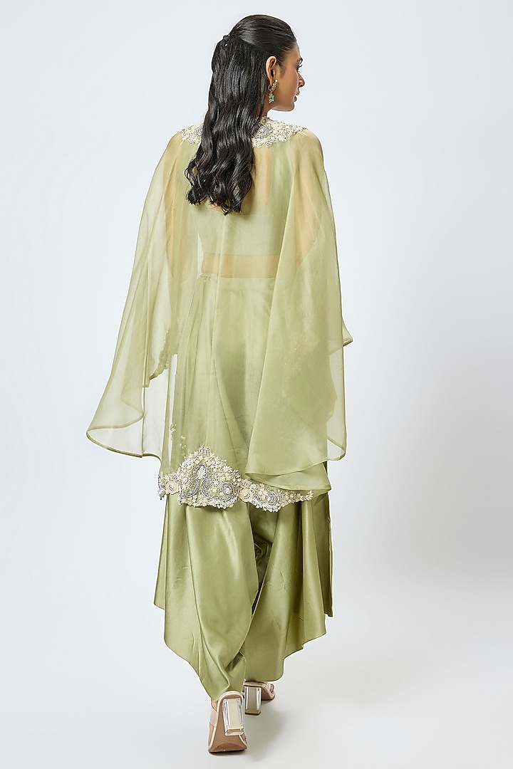 Sea Green Organza Resham & Maal Work Kaftan Set by Prisho at Pernia's Pop Up Shop