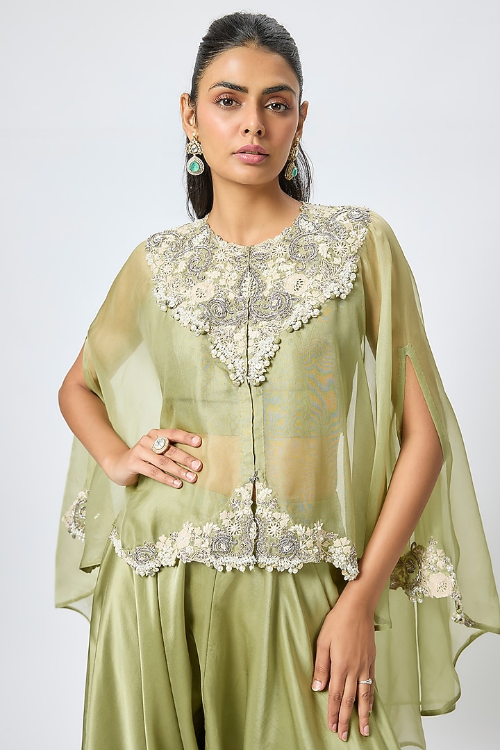 Sea Green Organza Resham & Maal Work Kaftan Set by Prisho at Pernia's Pop Up Shop
