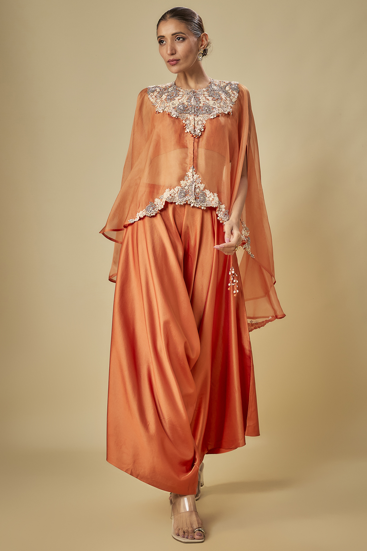 Rust Organza Resham Work Kaftan Set by Prisho at Pernia's Pop Up Shop
