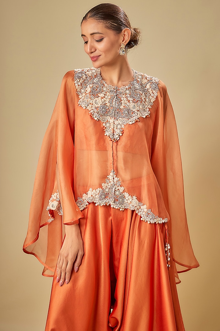 Rust Organza Resham Work Kaftan Set by Prisho at Pernia's Pop Up Shop