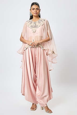 Pink Organza Resham & Maal Work Kaftan Set by Prisho