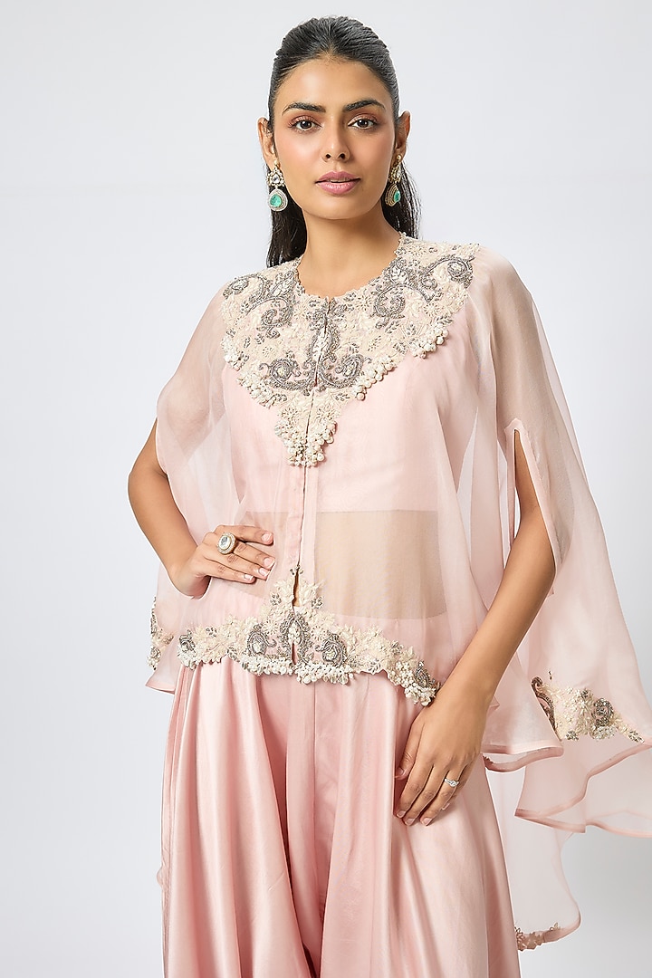 Pink Organza Resham & Maal Work Kaftan Set by Prisho at Pernia's Pop Up Shop
