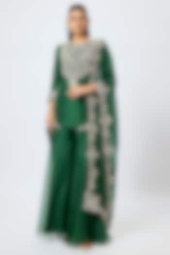 Bottle Green Organza Wedding Sharara Set by Prisho at Pernia's Pop Up Shop