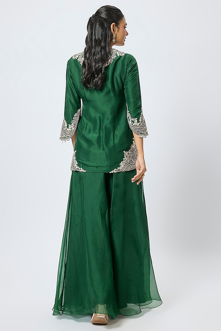 Bottle Green Organza Wedding Sharara Set by Prisho at Pernia's Pop Up Shop