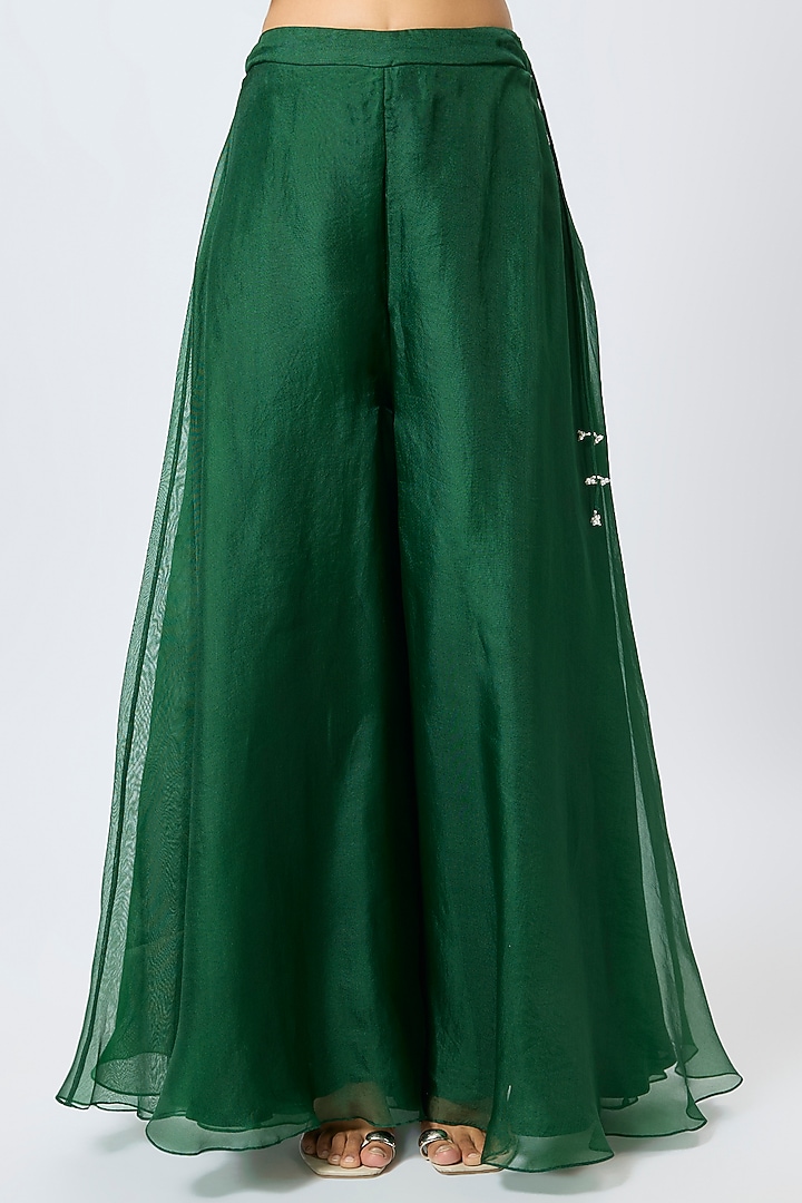 Bottle Green Organza Wedding Sharara Set by Prisho at Pernia's Pop Up Shop