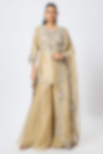 Beige Organza Wedding Sharara Set by Prisho at Pernia's Pop Up Shop