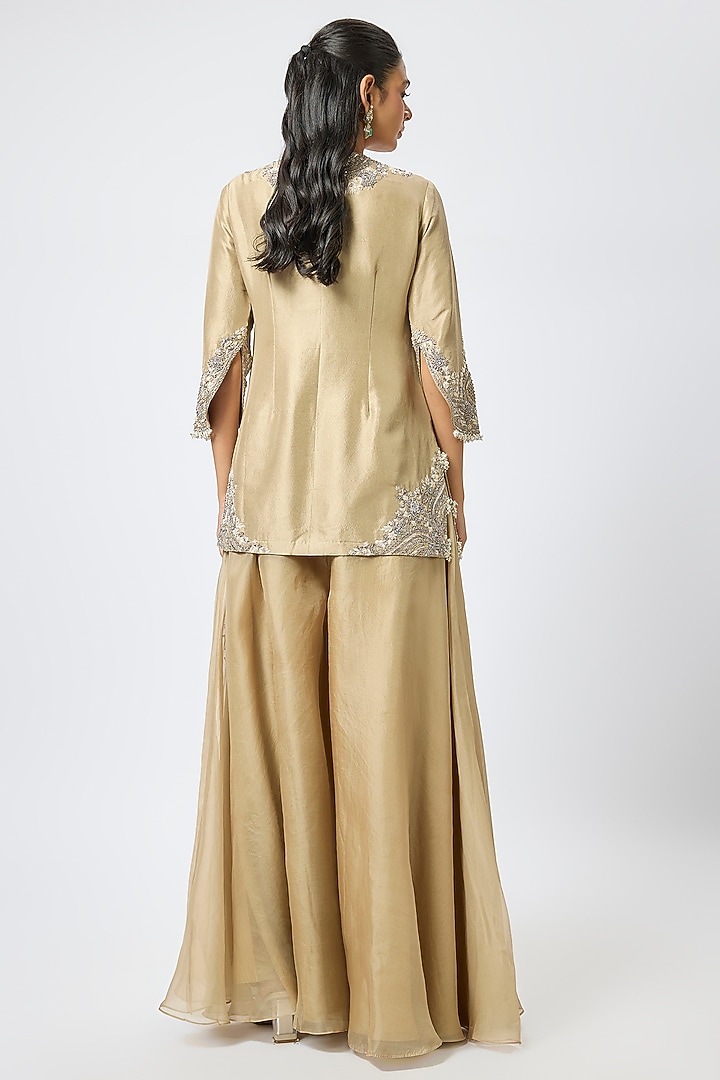 Beige Organza Wedding Sharara Set by Prisho at Pernia's Pop Up Shop