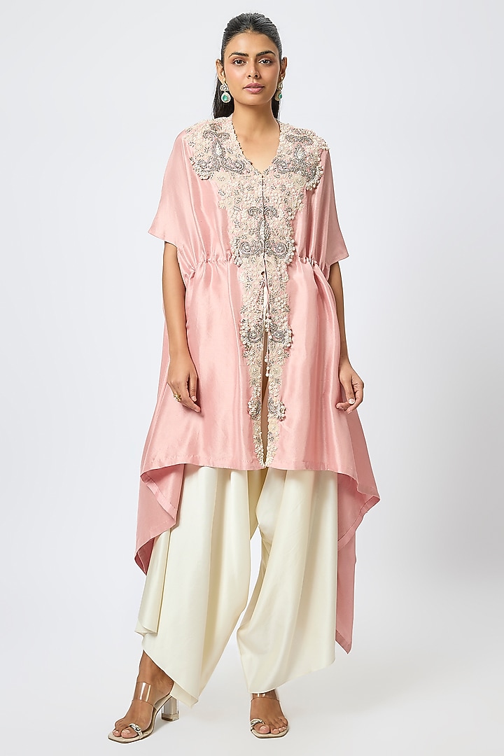 Pink Silk Resham & Maal Work Kaftan Set by Prisho at Pernia's Pop Up Shop