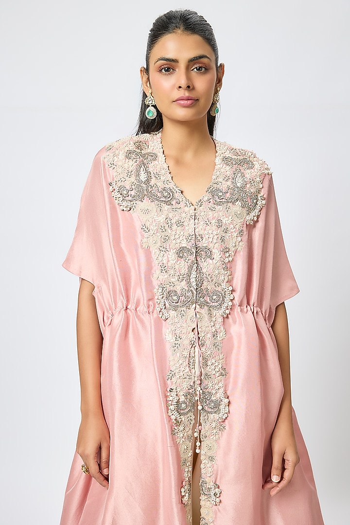 Pink Silk Resham & Maal Work Kaftan Set by Prisho at Pernia's Pop Up Shop