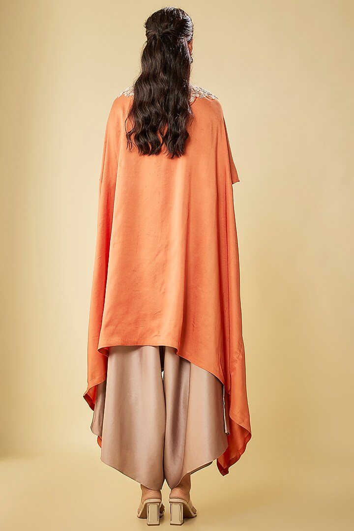 Rust Silk Resham Work Kaftan Set by Prisho at Pernia's Pop Up Shop